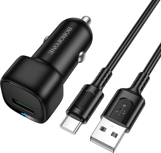 Borofone BZ34 Auto-Ladegerät 18W Schnellladung mit einem Anschluss: 1xUSB mit Kabel Typ-C,TC-TC Schwarz Farbe