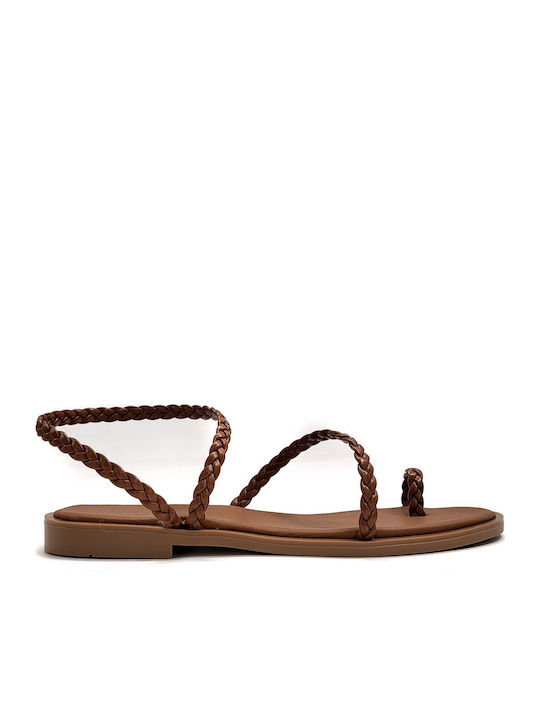 Shoelover Leather Women's Flat Sandals in Tabac...