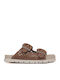 Leather Women's Flat Sandals in Brown Color