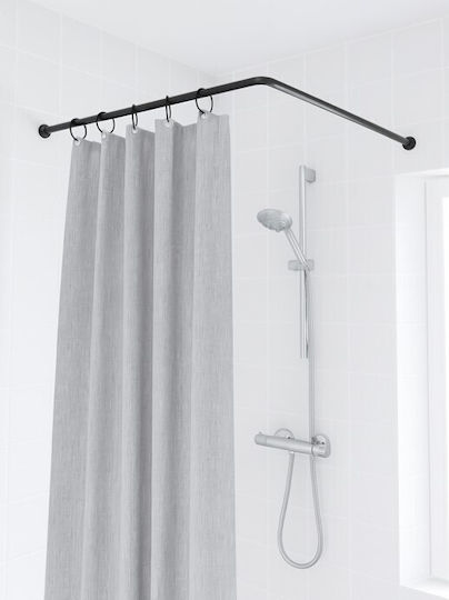 Galifas Corner Shower Curtain Rod Wall Mounted Metallic Black 80x80cm
