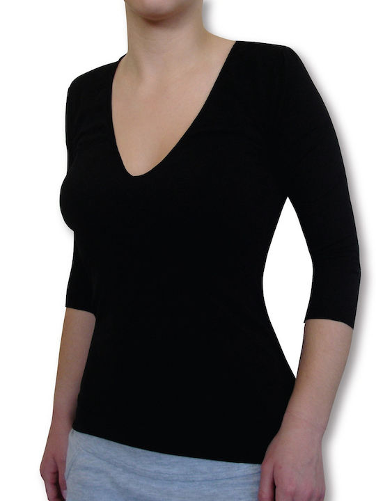 Diana 30047 Ελαστικό T-shirt Μανίκι 3/4 Χωρίς Ραφές Μαύρο