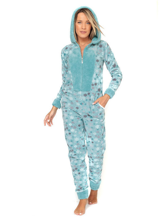 Damen Schlafanzug Vlies Ganzkörper Pyjama 20192-1