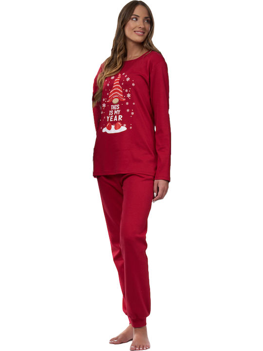 Secret Point Women's Christmas Cotton Pyjama Dwarf Red 222-108