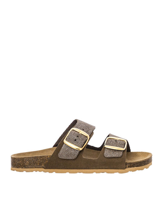 Women's Slippers 580-23015 Leather-Leather Suede Tobacco Tsoumpas
