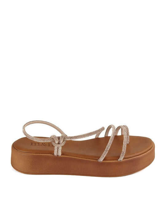 Bronze Leather Handmade Flatform Sandal Strass