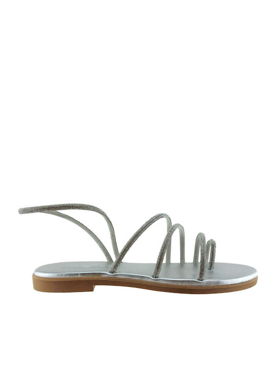 Milanos Flache Sandalen für Damen Flat Leder 34 Silber
