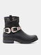 Women's Black Ankle Boot Metallic Buckle