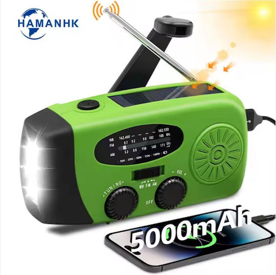 Verk Group 95p Φορητό Ραδιόφωνο Ηλιακό με USB Πράσινο
