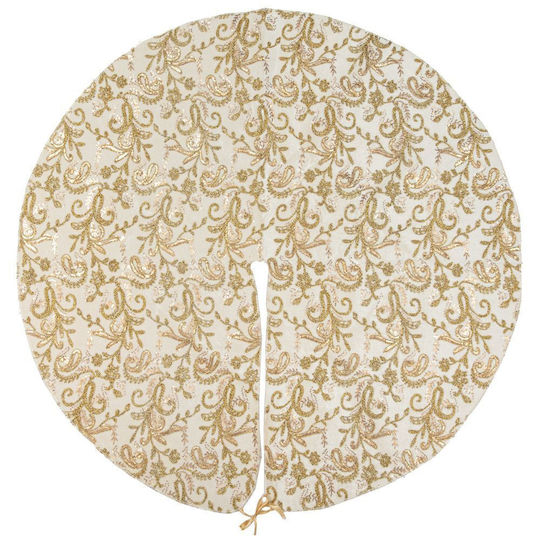 Embroidery Weihnachtsbaumrock Stoff Weiß Ψάθινη Φ120εκ.