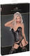 Black Sexy Leopard Print Corset 6 Suspender Straps Black L
