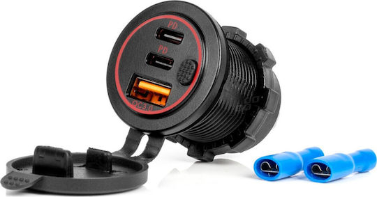 AMiO Зарядно за кола Бързо Зареждане с Портове: 1xUSB 2xType-C Черен Цвят
