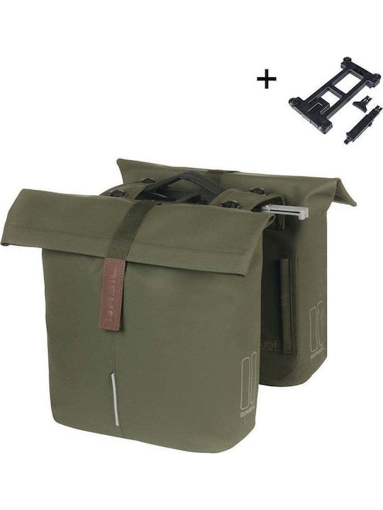 Basil City Double Pannier Bag Mik 28-32L Mik System Ready To Go Moss Green New 2025