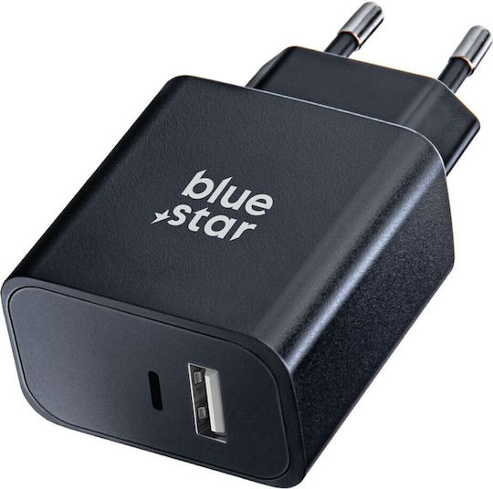 Blue Star Φορτιστής Χωρίς Καλώδιο με Θύρα USB-A και Θύρα USB-C 25W Power Delivery / Quick Charge 4.0 Μαύρος