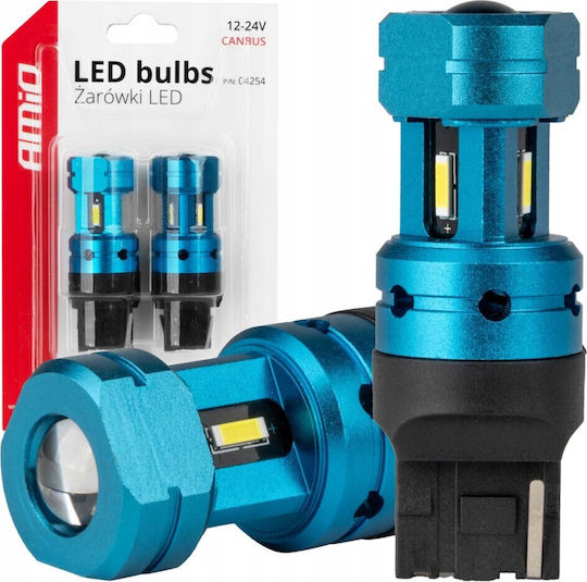 AMiO Λάμπες Αυτοκινήτου & Μοτοσυκλέτας T20 / W21W Canbus LED 6000K Ψυχρό Λευκό 12-24V 2τμχ