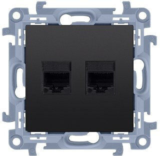 Kontakt-Simon Double Network Socket RJ45 with Cat5e Type Frame in Black Color C52.01/49