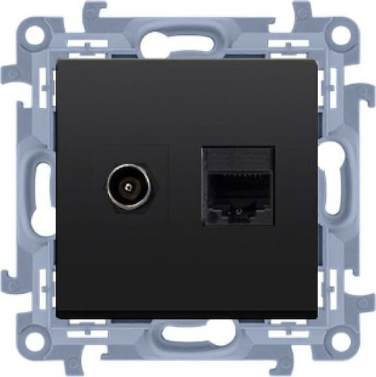 Kontakt-Simon Double Network Socket RJ45 Without Frame Type Cat5e in Black Color CASFRJ455.01/49