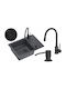 GraniteQ Ready Smart Drop-In Küchenspüle aus Flüssigem Granit mit Wasserhahn M62xP44cm Schwarz