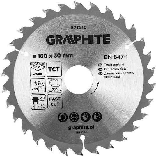 Graphite Καρβιδίου Δίσκος Κοπής με 30 Δόντια 160mm