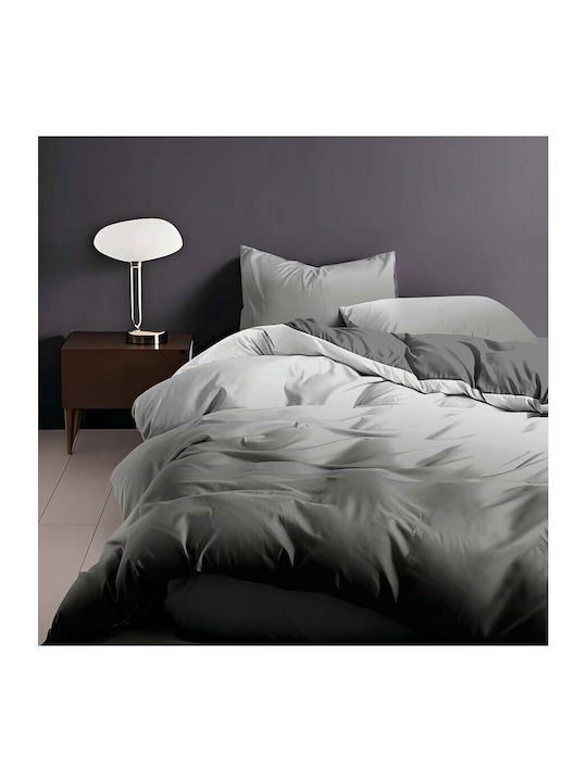 Pucioasa Set Husă de Pilotă Dublă cu 2 Fețe de Pernă & 1 Cearsaf 200x220 Gray Gradient