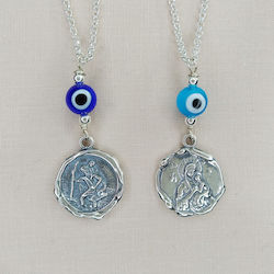 Mitropoulos Car Charm Silver 925° Double-Sided Saint Christopher-Virgin Mary & Eye Chain Fi173-1