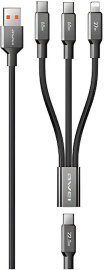 Awei Regular USB to Type-C / Lightning Cable Μαύρο (LYCL-1)