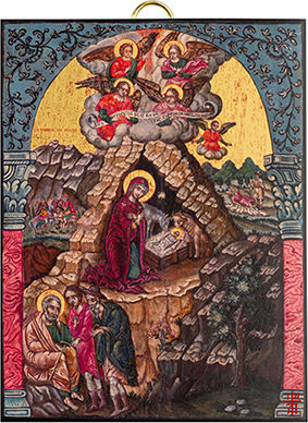 Artis Gilding & Restoring Die Geburt Christi Vergoldete Heiligenikone 18. Jahrhundert 14 X 18 Cm