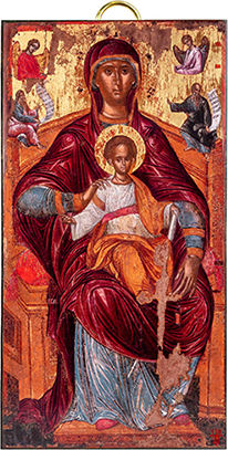 Artis Gilding & Restoring Enthroned Madonna and Child Gilded Saint Icon 16th Century 10 X 19.2 Cm