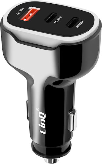 Linq Зарядно за Запалка за Кола 50W Двоен USB-C + USB Бързо Зареждане Компактно Черно