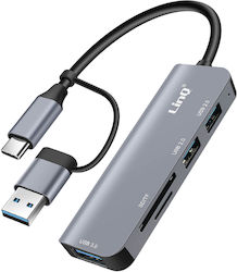 Linq USB-C USB Hub USB 3.0 + 2x USB 2.0 SD TF Kartenleser Schwarz