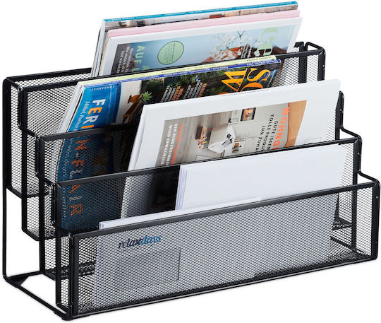 Organizator De Birou Din Metal Cu 4 Compartimente Negru 26 X 45 X 18 Cm