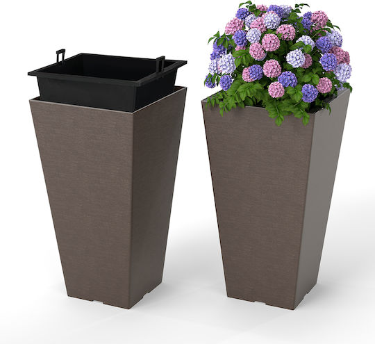Costway Set 2 Pots Plastic Brown