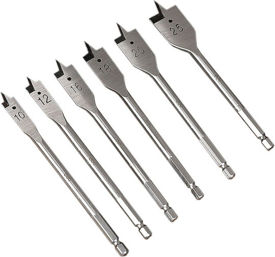 Deli Set Spade Drill Bits Dh-mbz006-ed1 Wood Carbon Steel 10 12 16 18 20 25mm Hexagon 6 Pieces Dh-mbz006-ed1