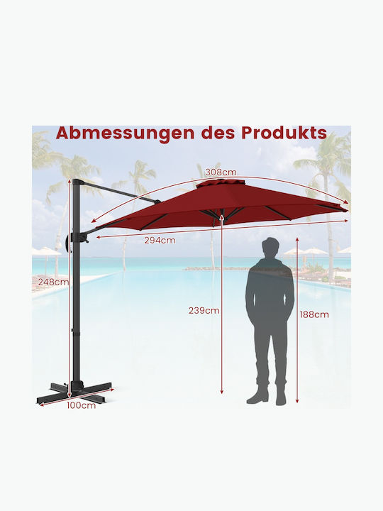 Garten & Terrassen Sonnenschirm Bodenständer Aluminium Rot mit Ständer 2.47x2.47m NP11552RD