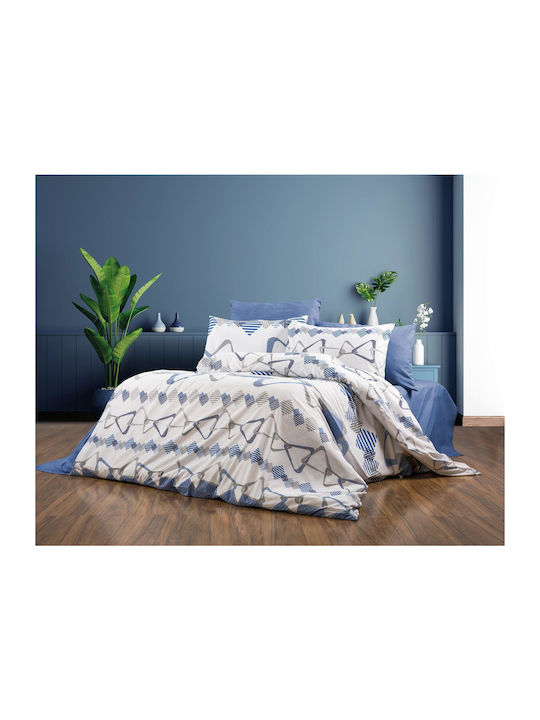 Dimcol Σετ Σεντόνια Μονά 160x240εκ. White-blue (3τμχ)