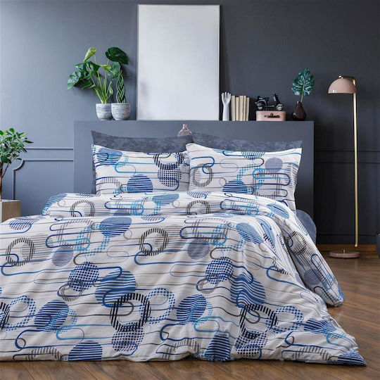 Dimcol Set Cearșafuri Single 160x240cm. White-blue 3buc