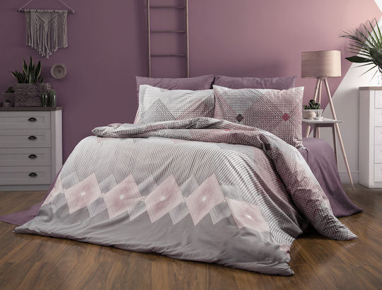 Dimcol Bettwäsche-Set Einzel 160x240cm. Grey-burgundy 3Stück