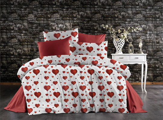 Dimcol Σετ Σεντόνια Μονά 160x240εκ. 607 White-red (3τμχ)