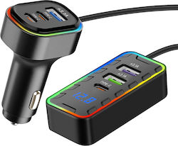 Avizar Autoladegerät 22,5W 3 USB-C + 3 USB Verlängerungskabel 1,5m Schwarze