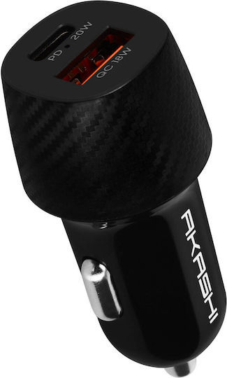 Car Charger 20w Dual Usb Qc 3.0 Output + Usb-c Power Delivery Akashi Black