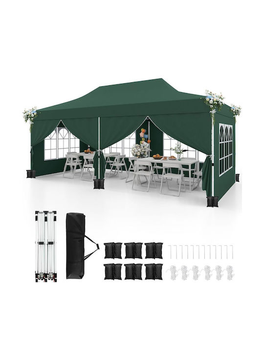 Costway Сгъваема киоска Градина Зелен 3x6м