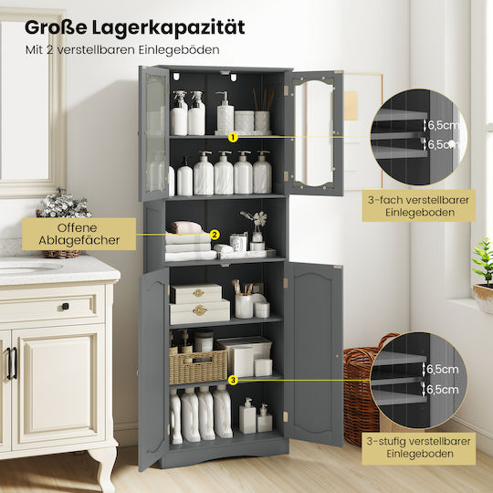 Costway Boden Badezimmerregal Glas 60x30x164cm Gray