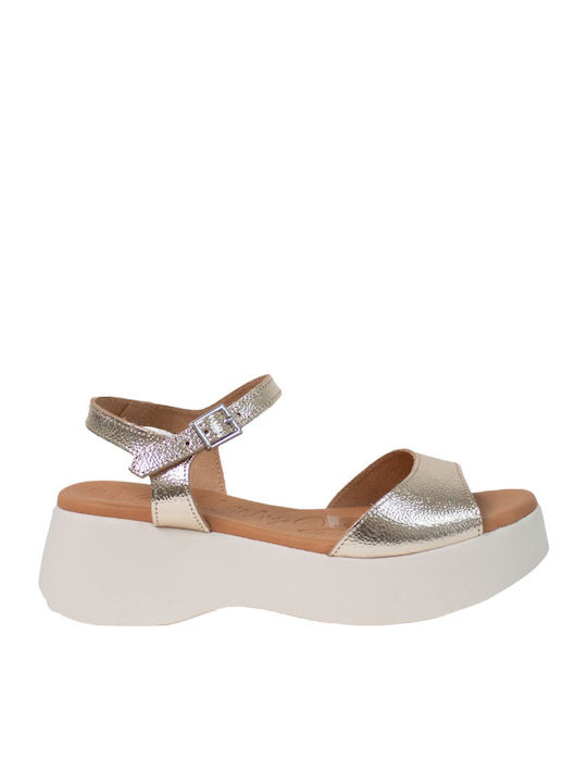 Women's Leather Ankle Strap Platforms Gold