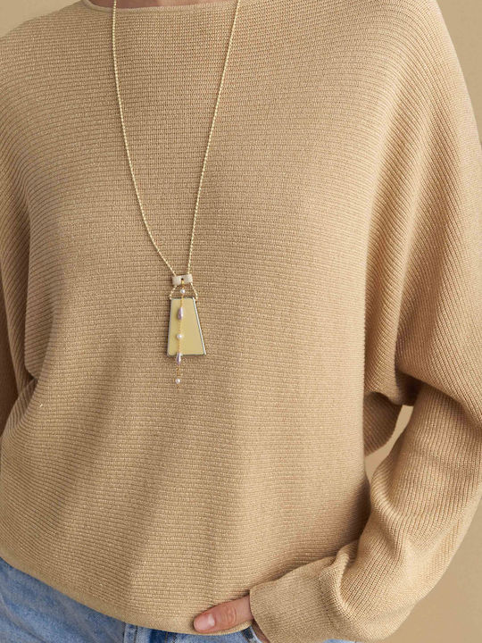 Lange Halskette Mit Weißem Talisman
