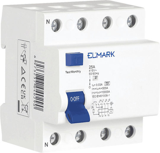 Elmark Ρελέ Ράγας Διαρροής 40A Τετραπολικό με Τάση 400V