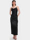 Summer Maxi Evening Satin Slip Dress with Lace Black