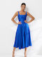 Summer Midi Dress for Wedding Christening Satin Blue