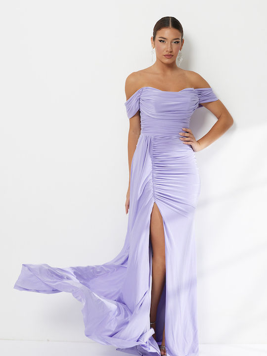 Maxi Evening Drape Dress with Slit Lilac