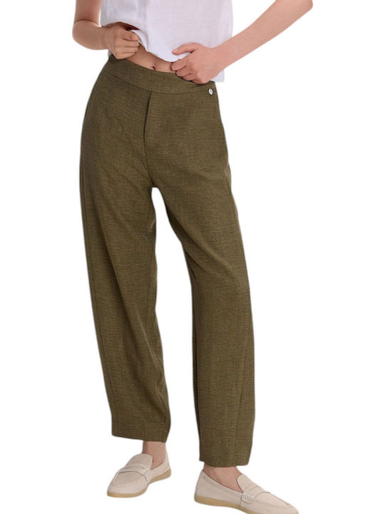 Women's Fabric Trousers with Elastic Green