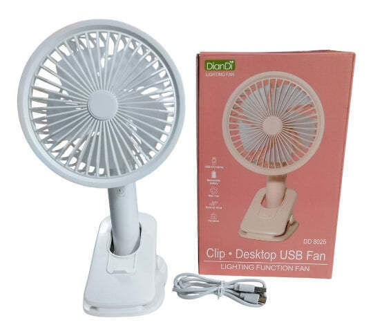 Diandi Clip Desktop Usb Fan Lighting Function Rechargeable Mini Fan Dd 8025 White