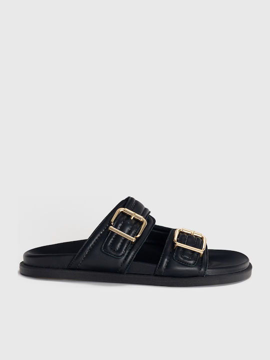 Leder Flache Sandalen für Damen in Schwarz Farbe